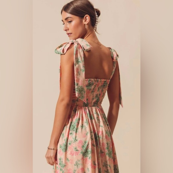 NEW So Me Floral Maxi Dress Small Lace Petal Pink Flowy Tiered Lined Cottage - Picture 7 of 7